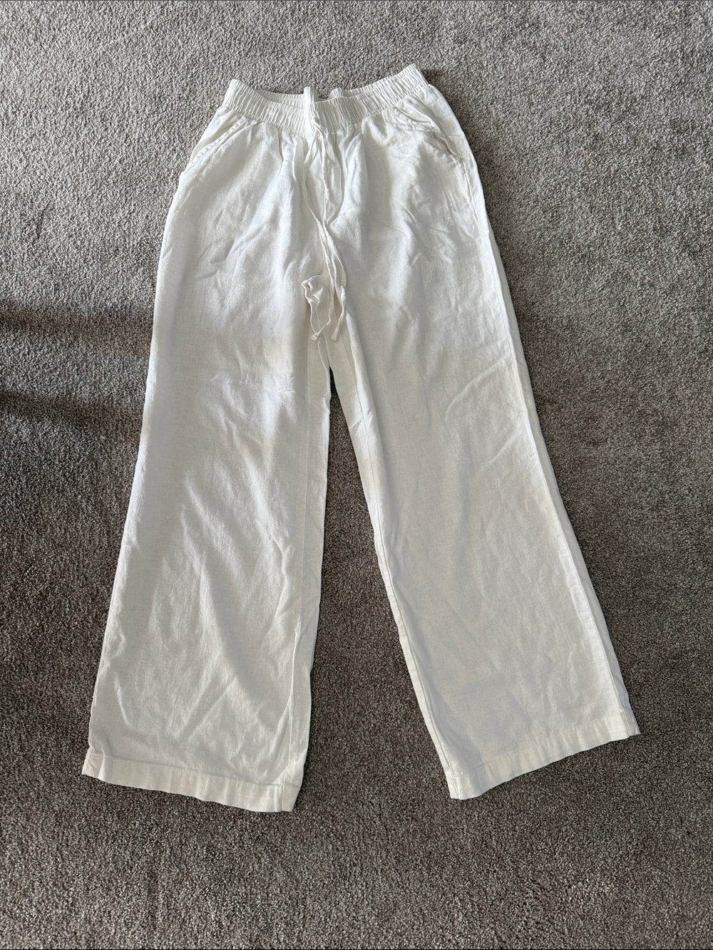Briggs New York linen blend White Elastic Waist Wide-Leg Pants